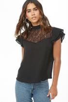 Forever21 Lace-yoke Mock Neck Top