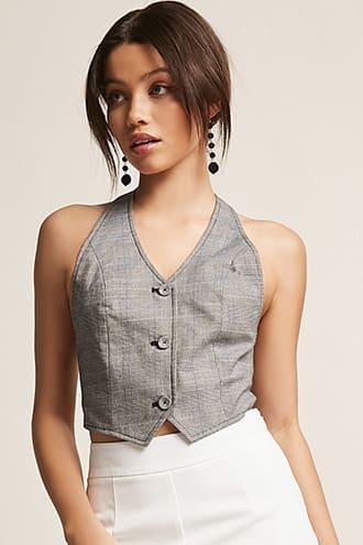 Forever21 Eta Plaid Button-front Halter Top