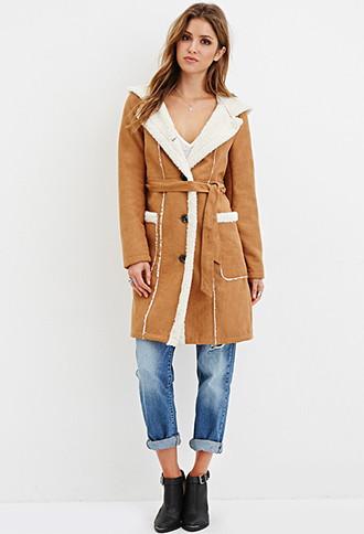 Forever21 Women's  Hooded Faux Suede Coat