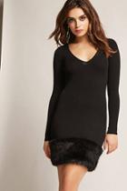 Forever21 Faux Fur-hem Knit Bodycon Dress