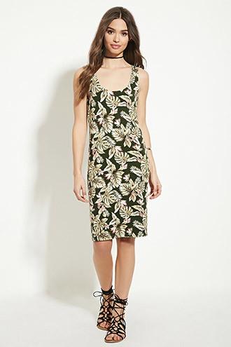 Forever21 Women's  Leaf Print Bodycon Dress