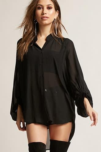 Forever21 Sheer High-low Shirt