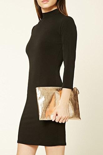Forever21 Rose Gold Metallic Faux Leather Clutch