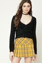 Forever21 Women's  Black Cropped Fuzzy Knit Cardigan