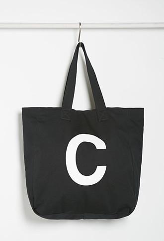 Forever21 Initial Graphic Oversized Tote (black/white)