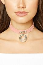 Forever21 Pink & Silver Faux Leather Ring Choker