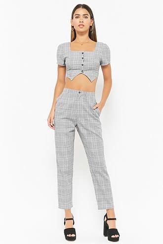 Forever21 Glen Plaid High-waist Trousers