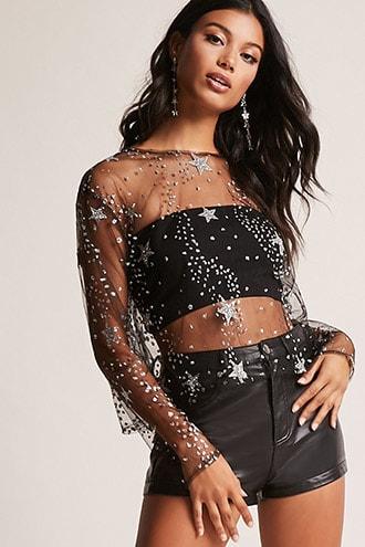 Forever21 Motel Glitter Mesh Top