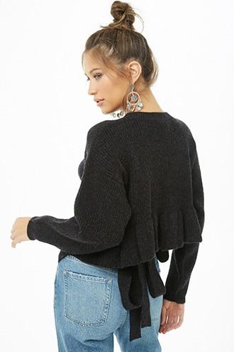 Forever21 Ribbed Belted Ruffle-hem Sweater