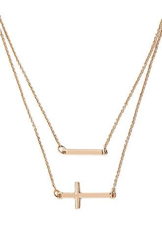 Forever21 Gold Layered Cross Pendant Necklace