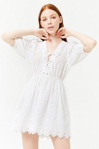 Forever21 Lace-up Floral Eyelet Mini Dress