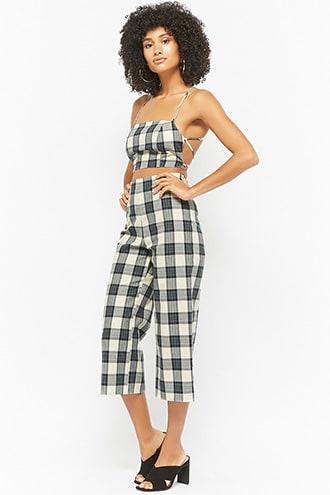 Forever21 Plaid Crop Cami & Capri Pants Set