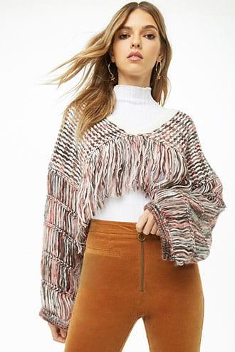 Forever21 Multicolor Fringe Cropped Sweater