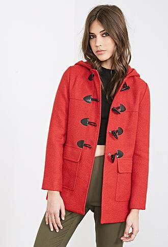 Forever21 Hooded Toggle Coat Red Small