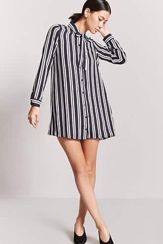 Forever21 Stripe Tie-neck Shirt Dress