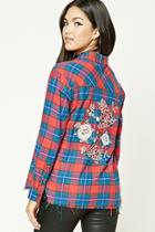 Forever21 Rose Embroidered Plaid Shirt