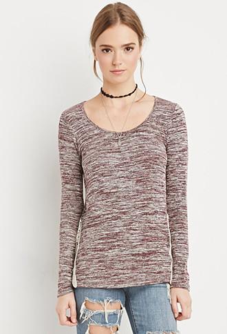 Forever21 Women's  Crochet-paneled Marled Top (wine/cream)