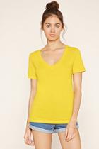 Forever21 Plus Women's  Maize Cotton-blend V-neck Tee