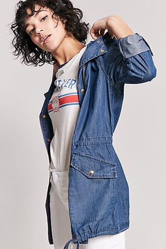 Forever21 Chambray Longline Button-front Jacket