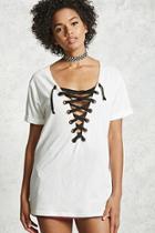 Forever21 Lace-up Plunge Grommet Tee