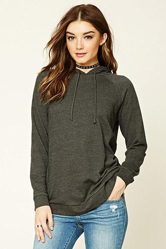 Forever21 Women's Charcoal French Terry Longline Hoodie