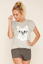 Forever21 Women's  Grey & Cream French Bulldog Graphic Pj Set