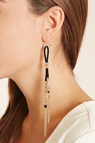 Forever21 Black & Gold Chain Fringe Duster Earrings