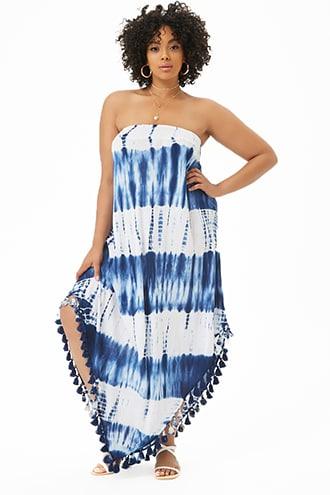 Forever21 Plus Size Boho Me Tie-dye Tasseled Maxi Tube Dress