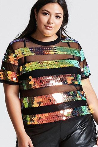 Forever21 Plus Size Sequin Mesh Top