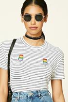 Forever21 Women's  Embroidered Popsicle Stripe Tee