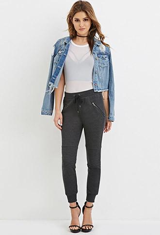 Forever21 Women's  Zippered Moto Joggers
