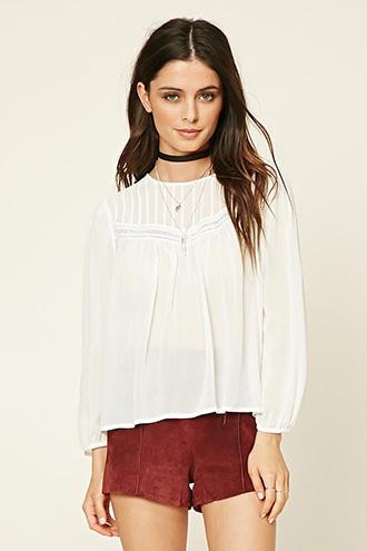 Forever21 Women's  Semi-sheer Crochet Panel Top