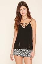 Forever21 Women's  Black Crinkled Lace-up Cami