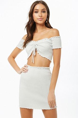 Forever21 Metallic Knit Crop Top & Mini Skirt Set