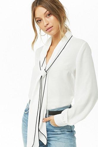 Forever21 Sheer Tie-neck Top