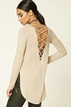Forever21 Women's  Tan Strappy-back Dolphin Hem Top