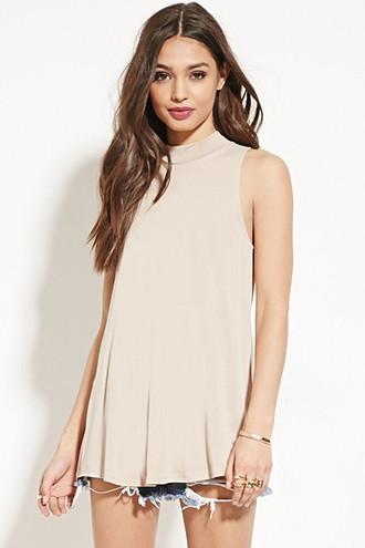 Forever21 Women's  Taupe Mock Neck Top
