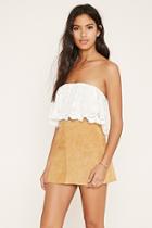 Forever21 Women's  Cream Embroidered Mesh Crop Top
