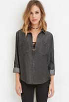 Forever21 Women's  Chambray Pocket Shirt (charcoal)