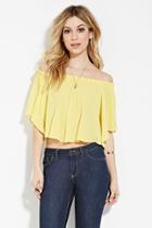 Forever21 Women's  Yellow Crinkled Off-the-shoulder Top