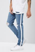 Forever21 Distressed Striped-trim Slim-fit Jeans