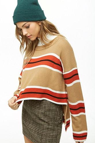 Forever21 Striped Knit Step-hem Sweater