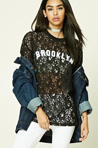 Forever21 Lace Brooklyn Graphic Tee