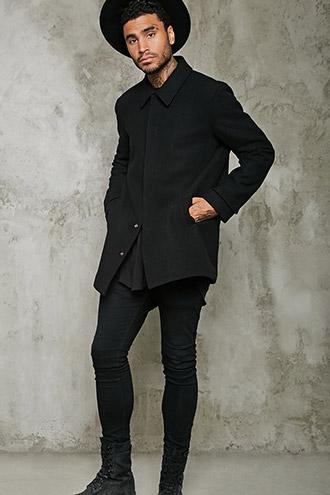 21 Men Men's  Snap-button Woolen Topcoat