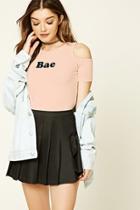 Forever21 Women's  Pink & Black Bae Graphic Top