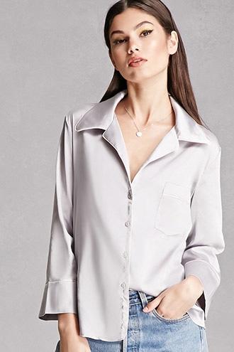 Forever21 Women's  Sheeny Satin Shirt