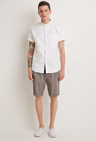 21 Men Men's  Grey Cotton Drawstring Shorts
