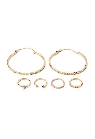 Forever21 Rhinestone Cuff And Ring Set (gold/clear)