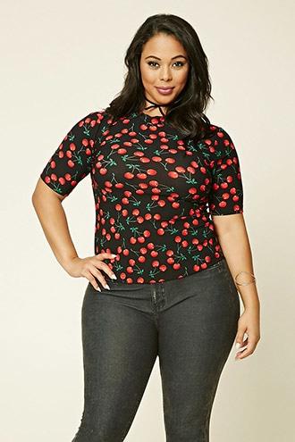 Forever21 Plus Women's  Plus Size Cherry Print Top
