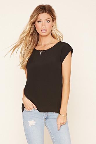 Forever21 Women's  Black Textured Woven Top